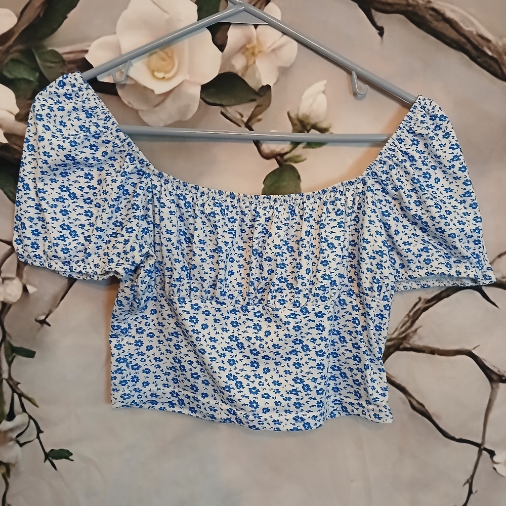SHEIN Blue Floral Off-Shoulder Blouse